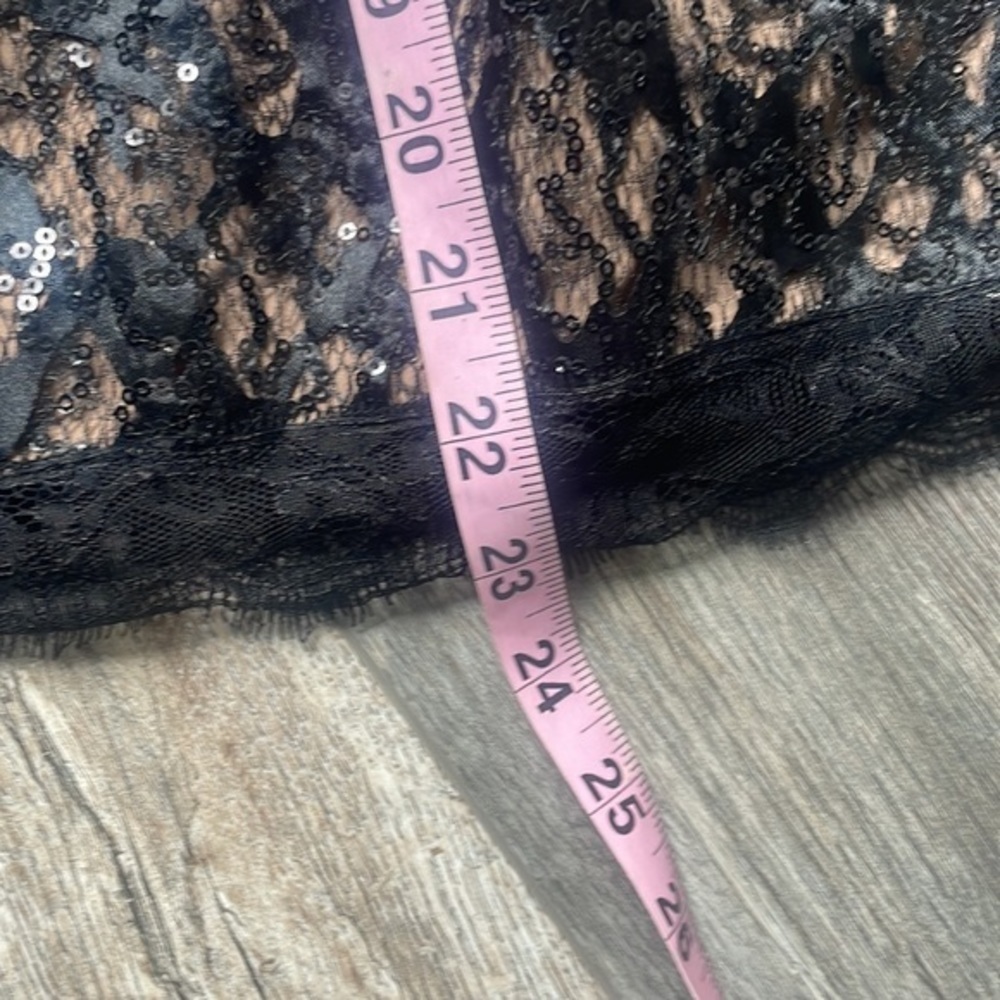 Eliza J Dress Black lace nude colored size 8 sequined balletcore fit and flare - Picture 10 of 12